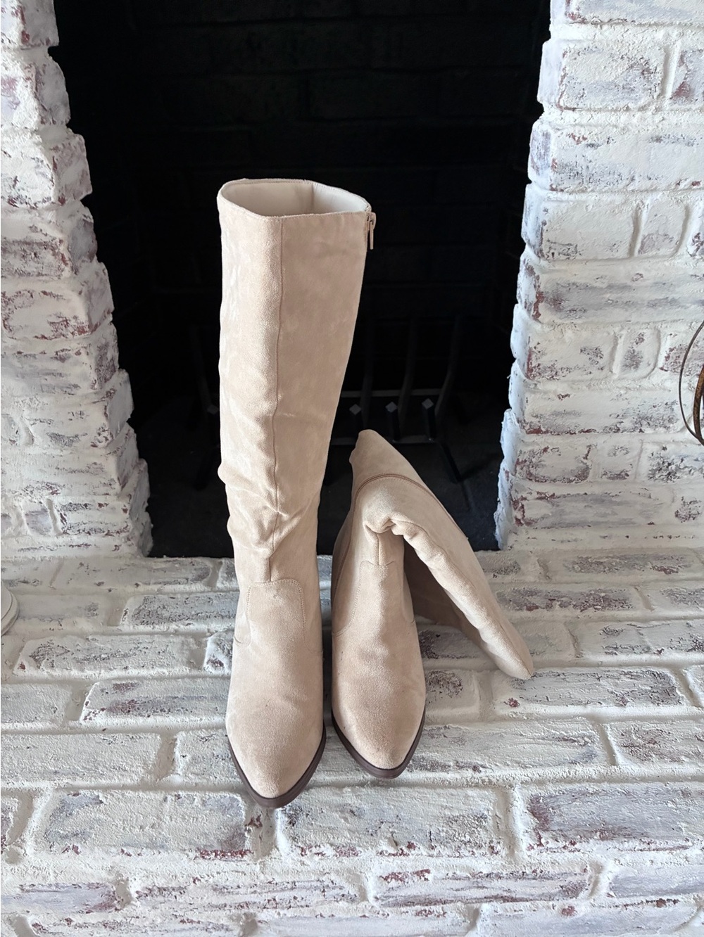 PUTU Women's Tall Beige Knee Boots - Classic Suede Look—Sz9